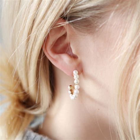 Gold Pearl Hoop Earrings Jewellery Lisa Angel