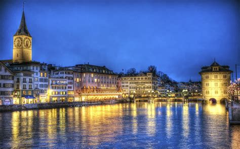 Фотография Цюрих Швейцария Ночь Города