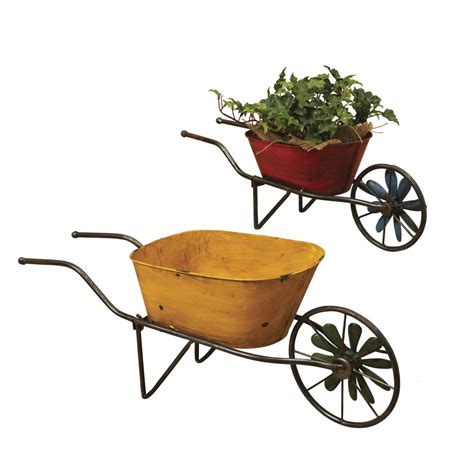 Gerson Assorted Antique Style Metal Wheelbarrow Planters With Wind