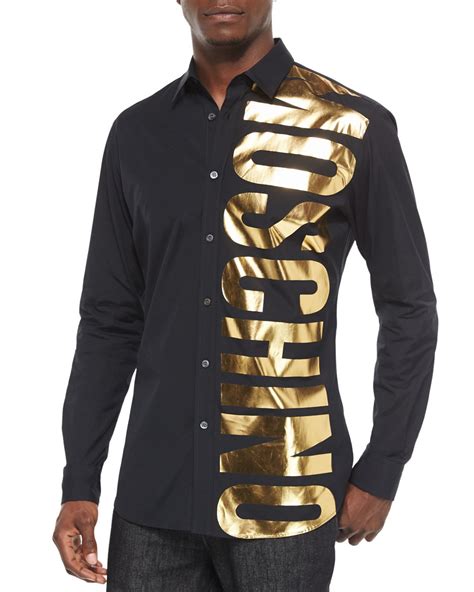 Lyst Moschino Gold Logo Long Sleeve Shirt In Black For Men