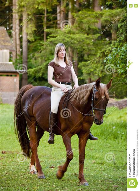 Frauenreiten Ihr Pferd Ohne Sattel Stockbild Bild Von Landschaft Reiterin 71571973