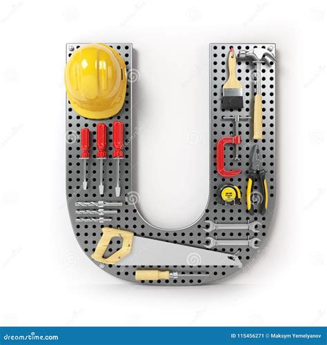Letter U Alphabet From The Tools On The Metal Pegboard Isolated Stock
