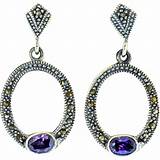 Images of Sterling Silver Amethyst Marcasite Earrings