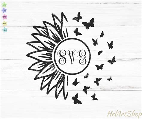 Free Svg Sunflower Monogram Svg Black And White 3965 File Include Svg