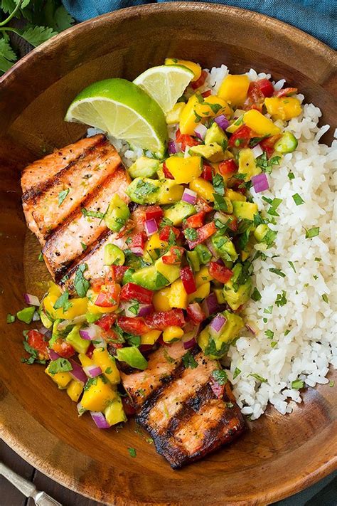 Season with salt and freshly ground black pepper to taste. Grilled Lime Salmon with Avocado-Mango Salsa and Coconut ...