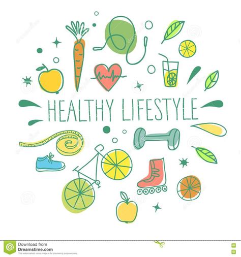 Healthy Lifestyle Doole Colorful Set Stock Vector Illustration Of