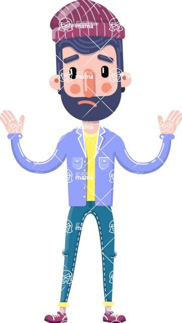 Man With Beard Cartoon Character In Flat Style With Sad Face