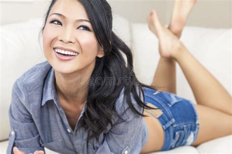 Beautiful Chinese Asian Woman In Denim Shorts Stock Image Image Of Woman Smiling 31033769