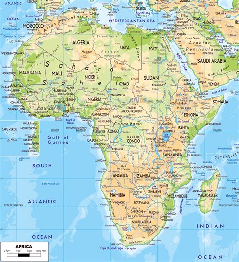Large Detailed Physical Map Of Africa With Roads And Cities Vidiani