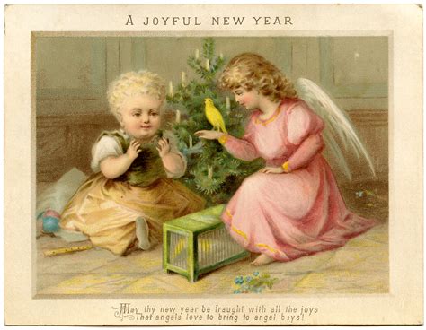 Victorian New Year Graphic Angel With Child And Bird The Graphics Fairy