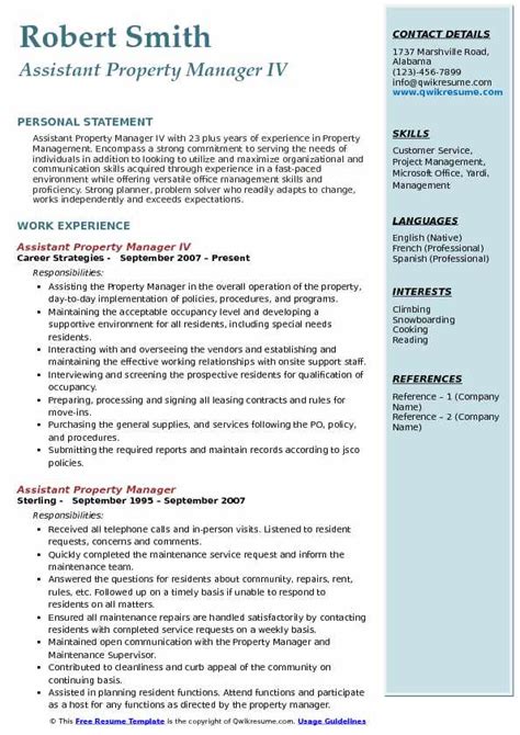 Property manager resume profile section example. Cv Community Manager Junior