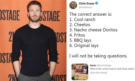 Mcu Star Chris Evans Faces Twitter Storm With His Favourite Crisps