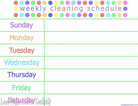Weekly Cleaning Schedule With Free Printable Love Pasta And A Tool Belt