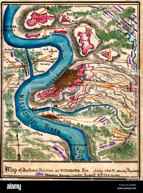 Map Of The Rebel Position At Vicksburg Mississippi May 1863 Usa
