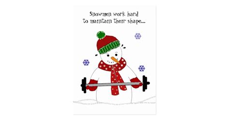 Weight Lifting Snowman With Saying Postcard