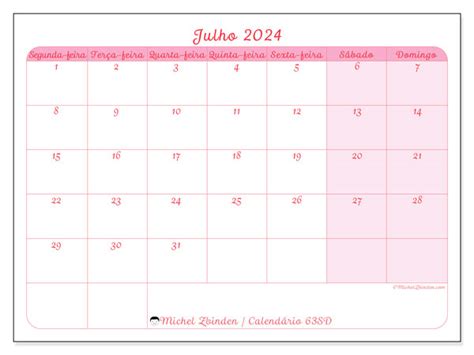 Calendário De Julho De 2024 Para Imprimir “47sd” Michel Zbinden Br