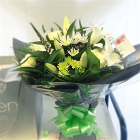 Aqua Pack Hand Tied Bouquet In Greens And Creams Price Large From £35