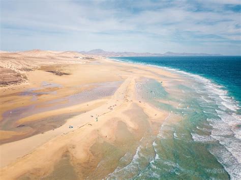 Sotavento Beach At High Tide Fuerteventura Canary Islands Aerial View Stock Photo Image Of