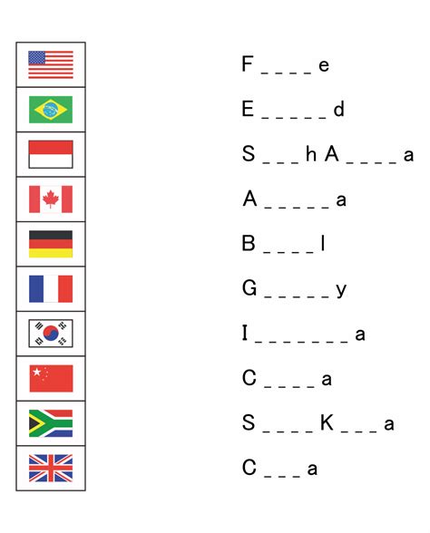 Different Countries Flag Worksheets World Flags With Names Different