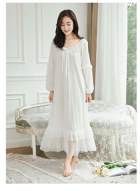 Pure Cotton Vintage Nightgowns Women Autumn Robe Nightie Long Night