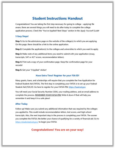 Student Instructions Handout Florida College Access Network