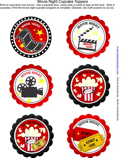 free movie night party cupcake toppers just add the cupcakes