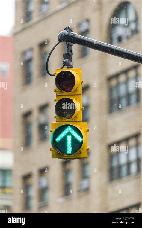 Green Arrow Traffic Light New York United States Of America Stock
