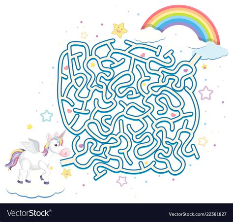 Unicorn Maze Puzzle Game Template Royalty Free Vector Image