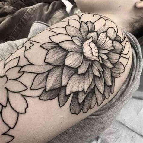 Each Of This Flowers Many Petals Is Filled With Dots Tattoo Dotwork