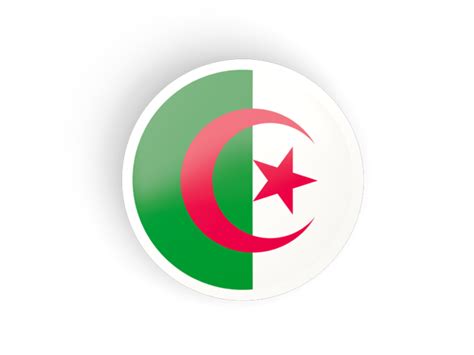 The used colors in the flag are red, white, green. Round concave icon. Illustration of flag of Algeria