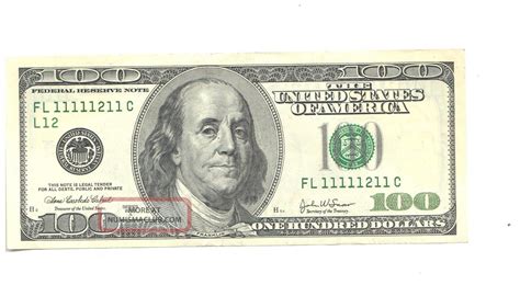2003a 100 Hundred Dollar Note Us Bill Rare Almost Solid Serial Fl