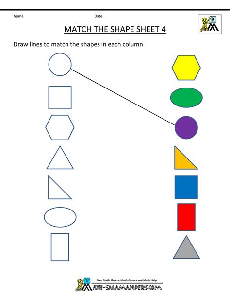 Matching Shapes Activity For Pre Kindergrarten 6 Free Shapes Matching