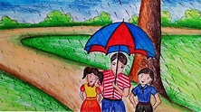 How to draw rainy season scenery for kids.Step by step (easy draw ...
