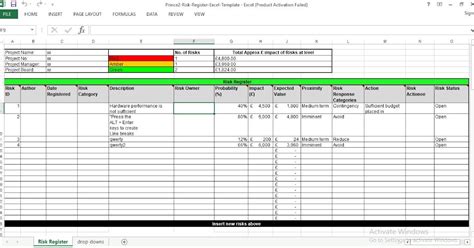 Risk Register Template For Excel