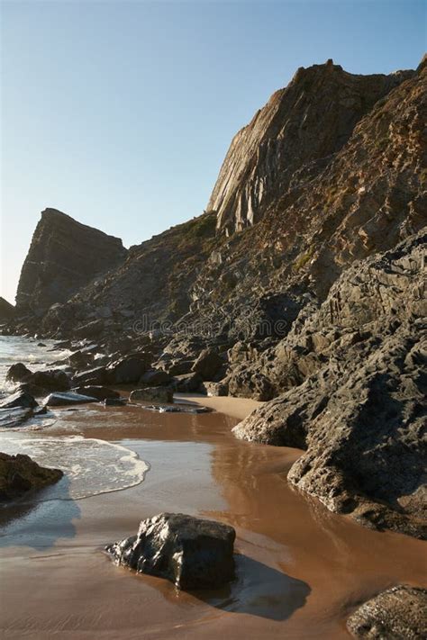 Beautiful Rocks On Amalia Beach Praia Da Amalia On The West Of Algarve Portugal Stock Image