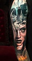 double exposure tattoo by Arlo DiCristina Girl Face Tattoo, Girl Arm ...