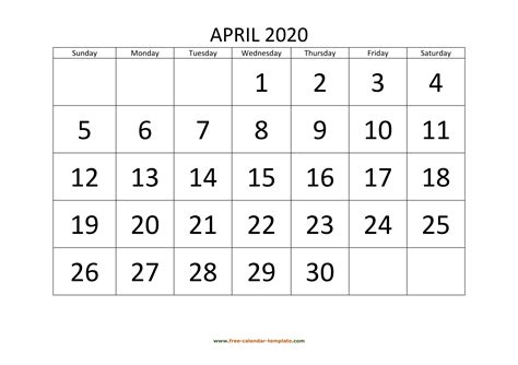 April 4 2020 Calendar Calendar Printables Free Templates