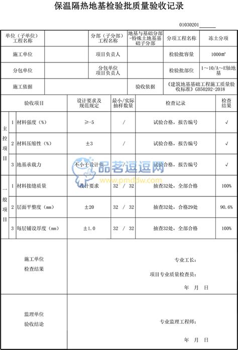 保温隔热地基检验批质量验收记录填写说明及范例gb50202 2018 品茗逗逗网