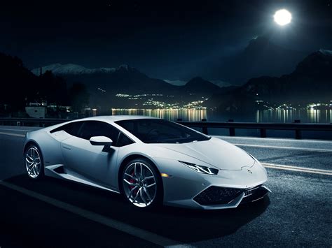 White Lamborghini Huracan Lp610 4 Supercar Night City Wallpaper