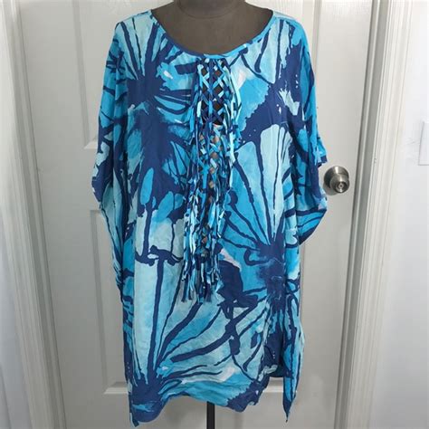 Lilly Pulitzer Tops Nwt Sparkling Blue Lindamarie Caftan Size Lxl
