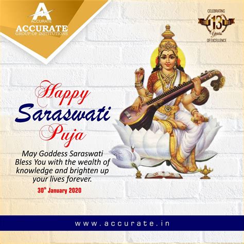 Happy Saraswati Puja May Goddess Saraswati Bless You With The Wealth