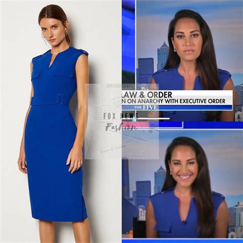 Emily Compagnos Blue Cap Sleeve Belted Pencil Dress Worn On The Five