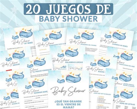 Juegos Baby Shower Para Niño Pack De Imprimibles De Ballena Etsy