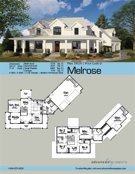 This L Shaped 15 Story Modern Farmhouse Plan Is Highlighted On The