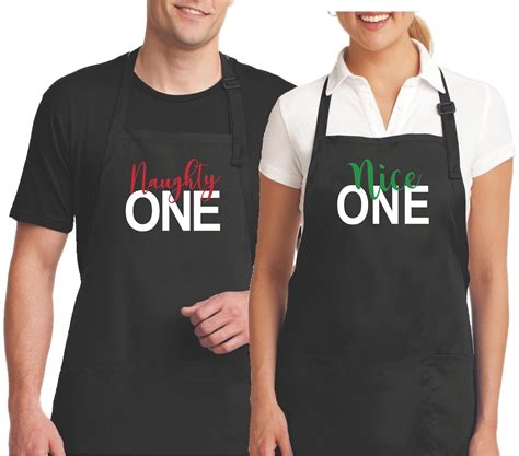 Couples Aprons Naughty Nice His And Hers Christmas Aprons Etsy Uk