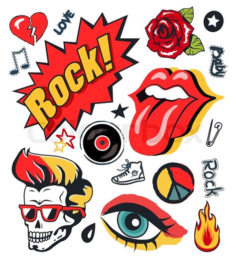 Punk Rock N Roll Icons Stickers Set Stock Vector Colourbox