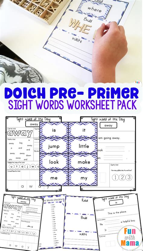 Free Dolch Pre Primer Sight Words Worksheets Fun With Mama