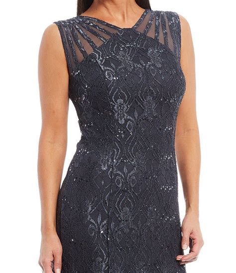 R And M Richards Illusion Shoulder High V Neck Sleeveless Lace Sheath Gown Dillards Mother Of