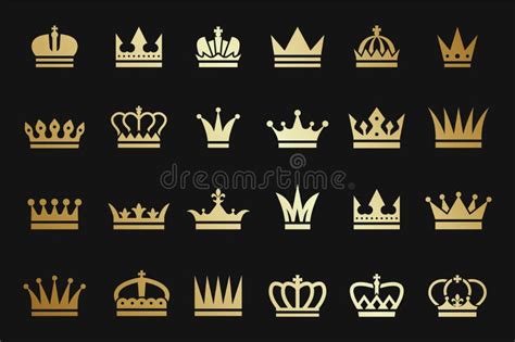 Gold Crown Icons Vector Crown Silhouettes Isolated On Black Background