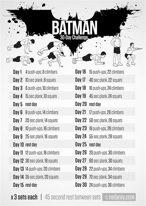 Batman Challenge Free Printable Workouts Workouts